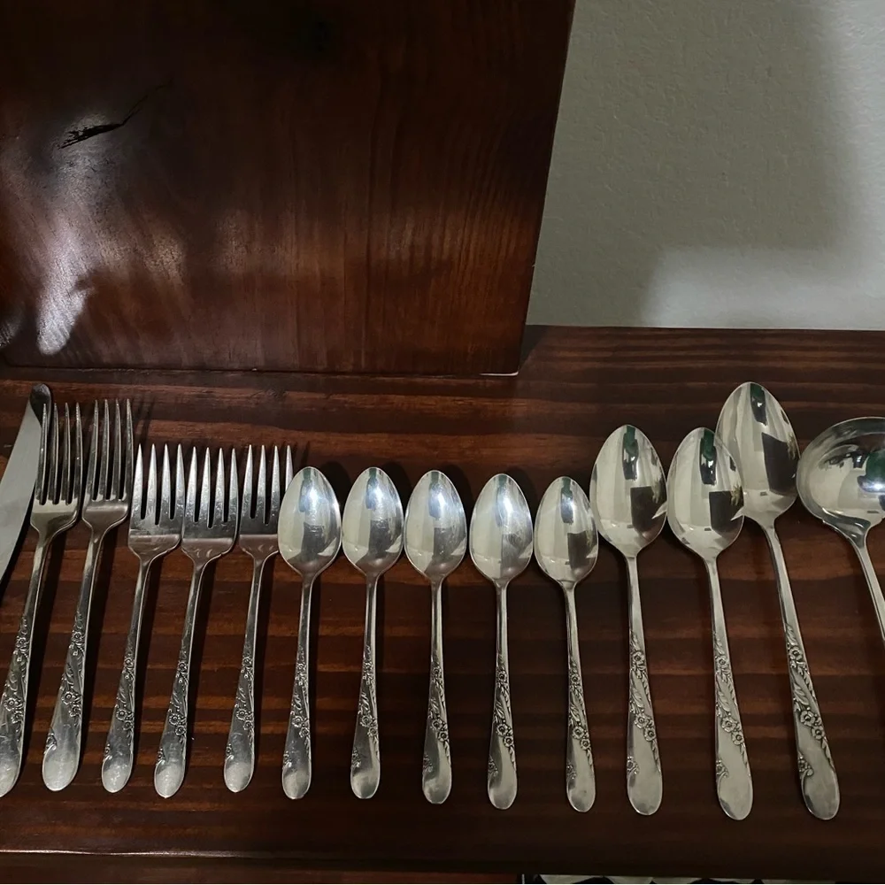 VTG 17 Piece 1950 Oneida Tudor Plate Community Bridal Wreath Floral Pattern